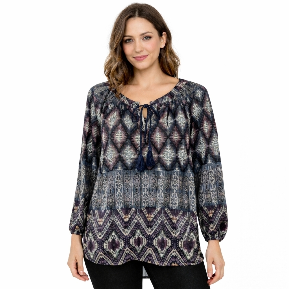 Soyaconcept Aztec Geometric Boho Top Peasant Blouse Long Sleeve Tribal Print